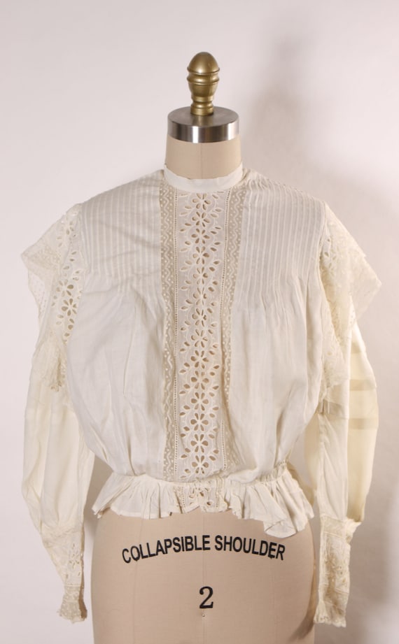 Antique 1910s Edwardian White Lace Long Sleeve Blo