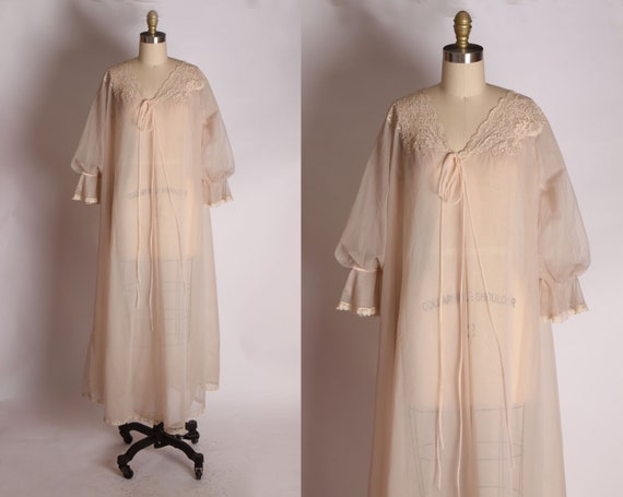 1950s Light Cream Pink Nude Tone Sheer Gathered Sl