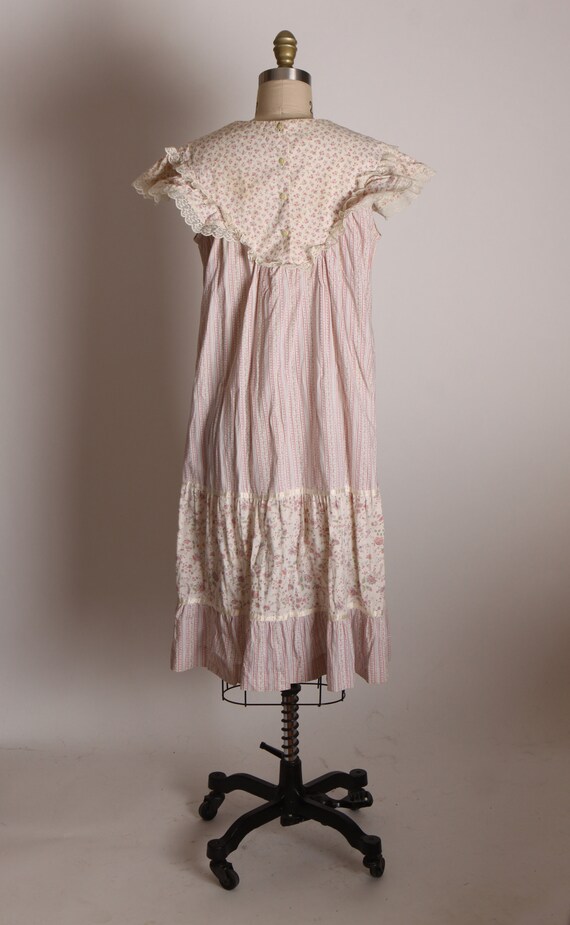 1970s Pink and Tan Floral White Embroidered Lace … - image 9