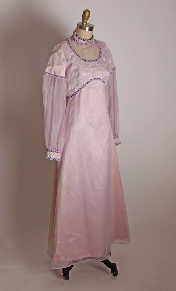 1970s Pink and Purple Sheer Long Sleeve Renaissan… - image 6