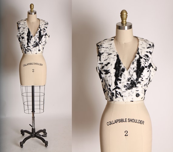1960s Black and White Cow Print Style Faux Fur Cro