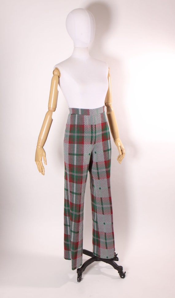 1970s Gray, Green and Red Plaid Long Sleeve Blaze… - image 5