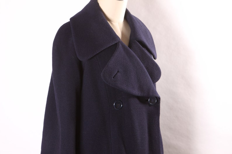 1960s Navy Blue Long Sleeve Button Up Pea Coat by Traina-Norell XL image 7