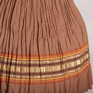1950s Light Brown, Copper and Gold Soutache Ric Rac Trim 3/4 Length Sleeve Blouse with Matching Pleated Skirt Two Piece Patio Outfit S image 3