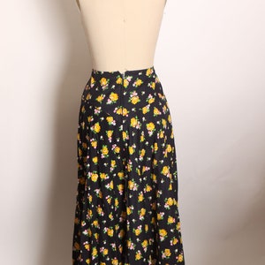 1970s Black, Yellow, Green and Pink Floral Full Length Prairie Cottagecore Skirt by Lanz Original M image 7