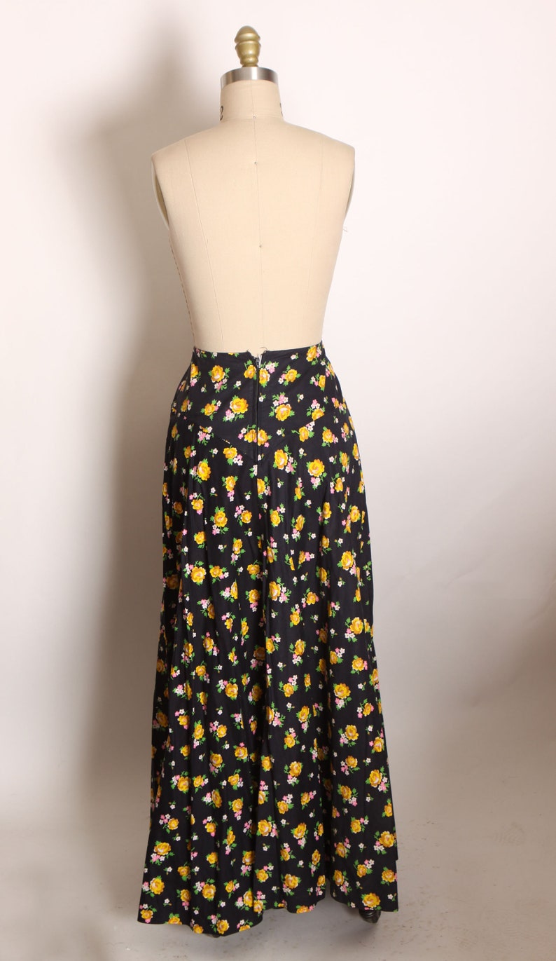 1970s Black, Yellow, Green and Pink Floral Full Length Prairie Cottagecore Skirt by Lanz Original M image 7