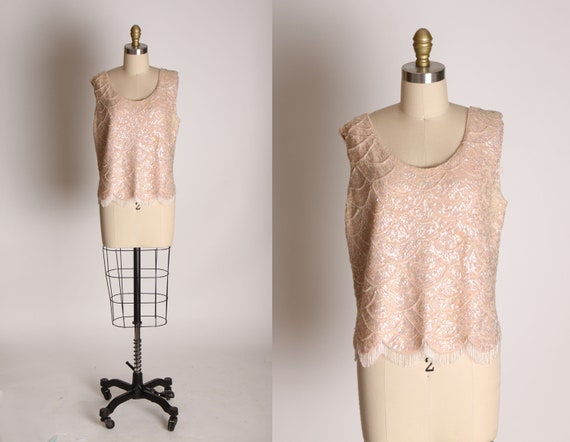 1950s Light Pink Sleeveless Sequin Beaded Fringe M