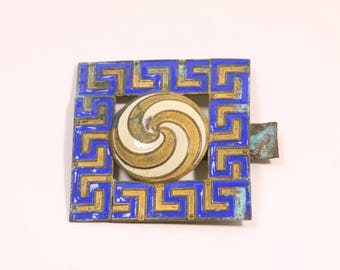 1920-1930-tals Art Deco egyptisk revival blå och brons halv bältesspänne