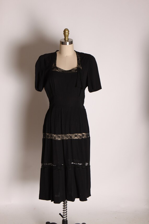 Late 1930s Early 1940s Black Sheer Lace Panel Sho… - image 4