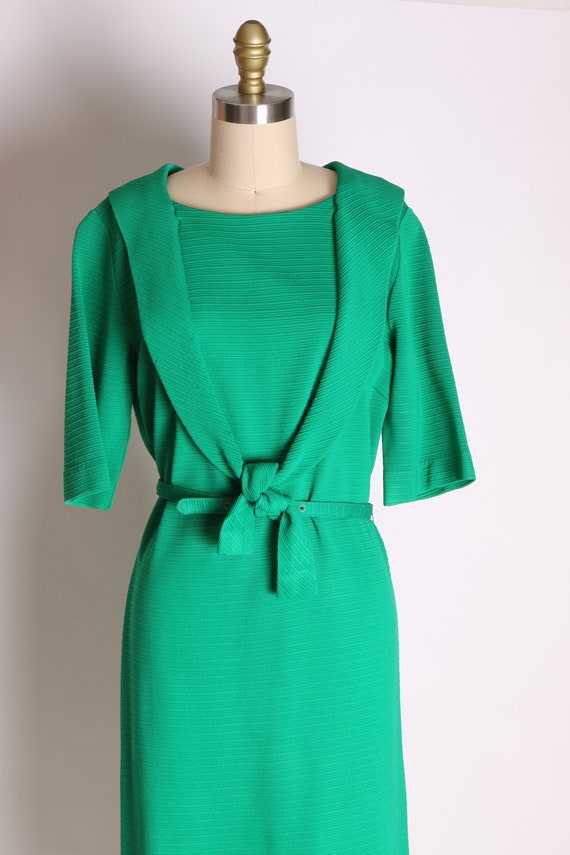 1960s Green Short Sleeve Collared Bodice Belted W… - image 2