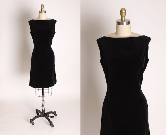 Early 1960s Black Velvet Sleeveless Cocktail Dress