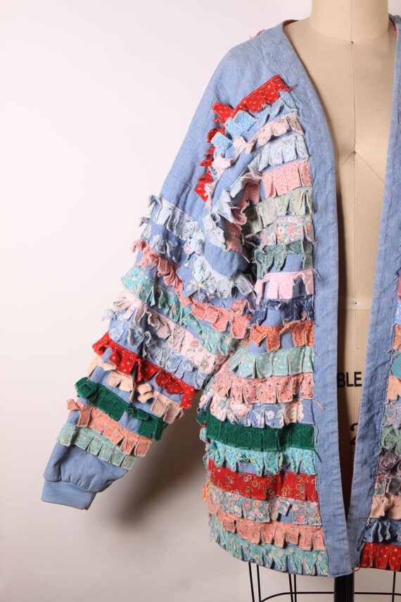 1980s Blue Chambray Multi-Colored Patchwork Quilt… - image 4