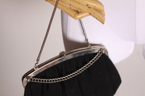 1940s Black Silver Tone Chain Clutch Evening Bag … - image 6