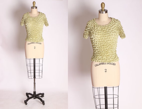 1990s Micropleat Light Mint Green Crinkle Popcorn
