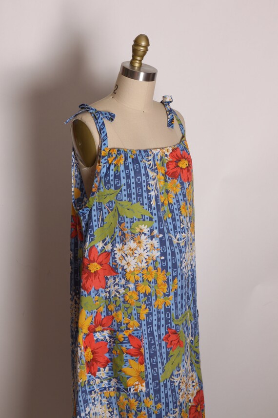 1970s Blue, White, Red and Green Floral Spaghetti… - image 7