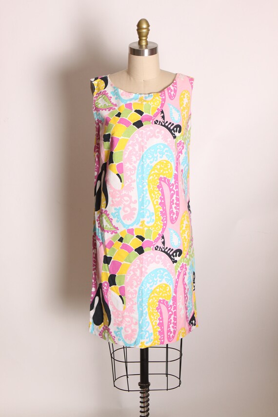 1960s Multi-Colored Sleeveless Pink, Green, Black… - image 2