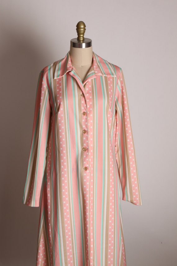 1970s Pastel Pink, Green, White and Tan Long Slee… - image 3