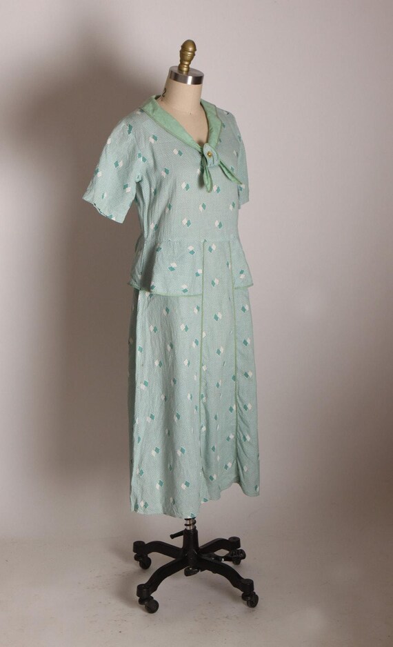 1930s Feedsack Dress - Mint Green Diamond Print, … - image 7