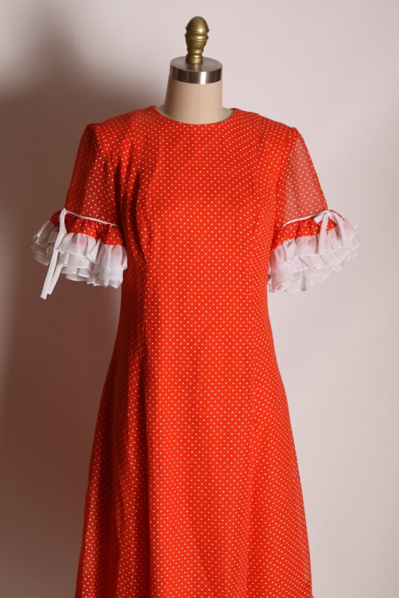 1970s Red and White Polka Dot Short Sleeve Sheer … - image 2