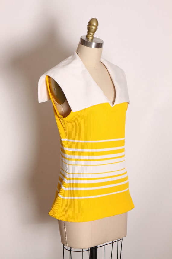 1970s Yellow and White Striped Sleeveless Sailor … - image 5