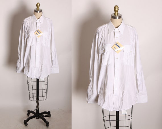 Deadstock 1980s White Long Sleeve Button Up Uniform Shirt by Duty Plus by Elbeco -L