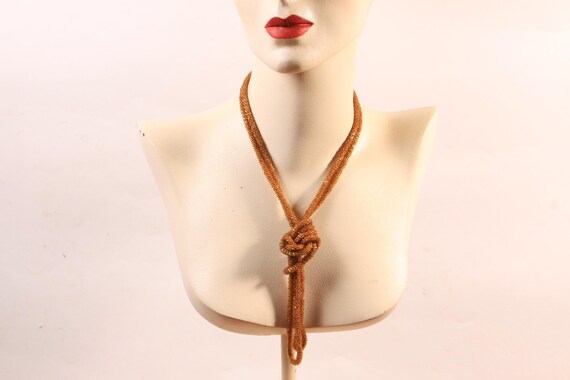 1920s Brown Beaded Pullover Flapper Necklace - image 1