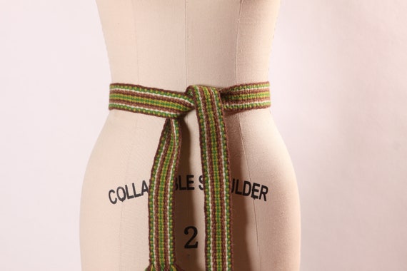 1970s Green, Beige and Brown Woven Fringe Belt - image 3