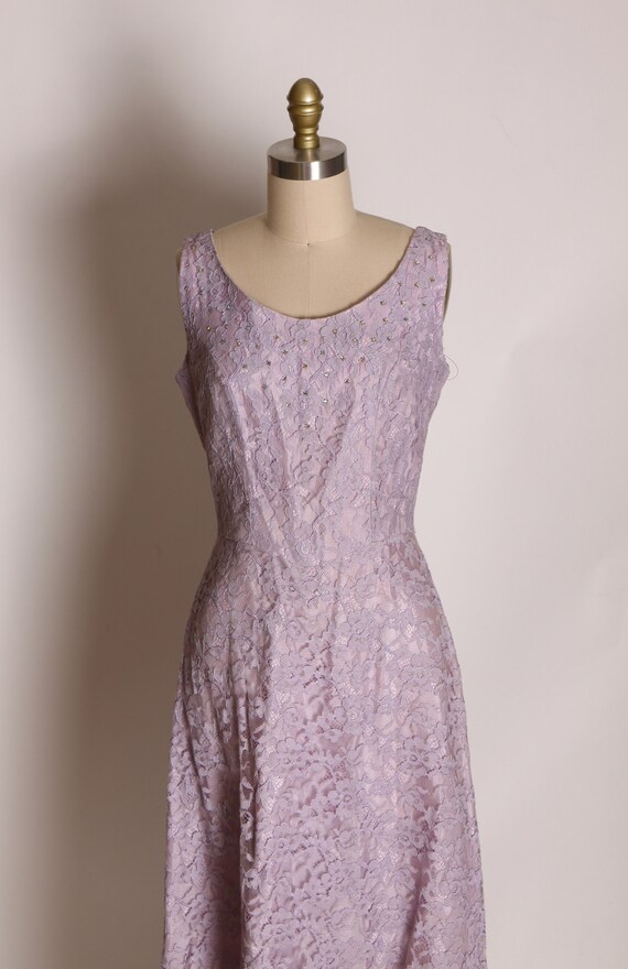 1950s Light Purple Lace Sleeveless Full Length Fl… - image 2