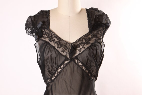 1930s Sheer Black Bias Cut Short Sleeve Ankle Len… - image 3