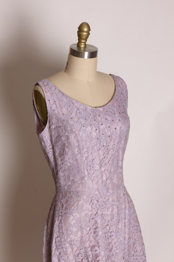 1950s Light Purple Lace Sleeveless Full Length Fl… - image 5