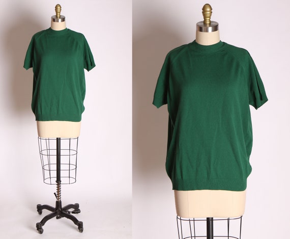 1960s Forest Green Textured Nylon Short Sleeve Blo