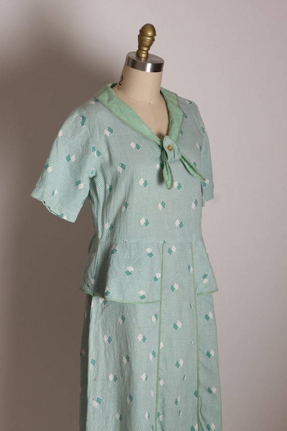 1930s Feedsack Dress - Mint Green Diamond Print, … - image 6