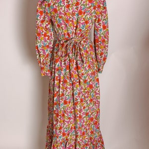 1970s Pink, Red and Blue Floral Flower Power 3/4 Length Sleeve Prairie Cottagecore Dress M image 9