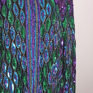 1980s Blue, Purple and Green Geometric Long Sleeve Beaded and Sequin Long Sleeve Cardigan Jacket Silk Jacket image 3