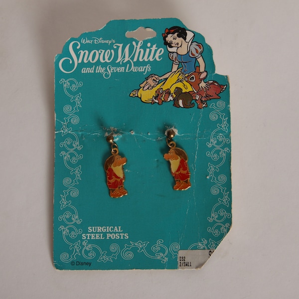 Deadstock 1990 Blancanieves Grumpy Metal Colgando Pendientes de joyería de disfraces de Disney