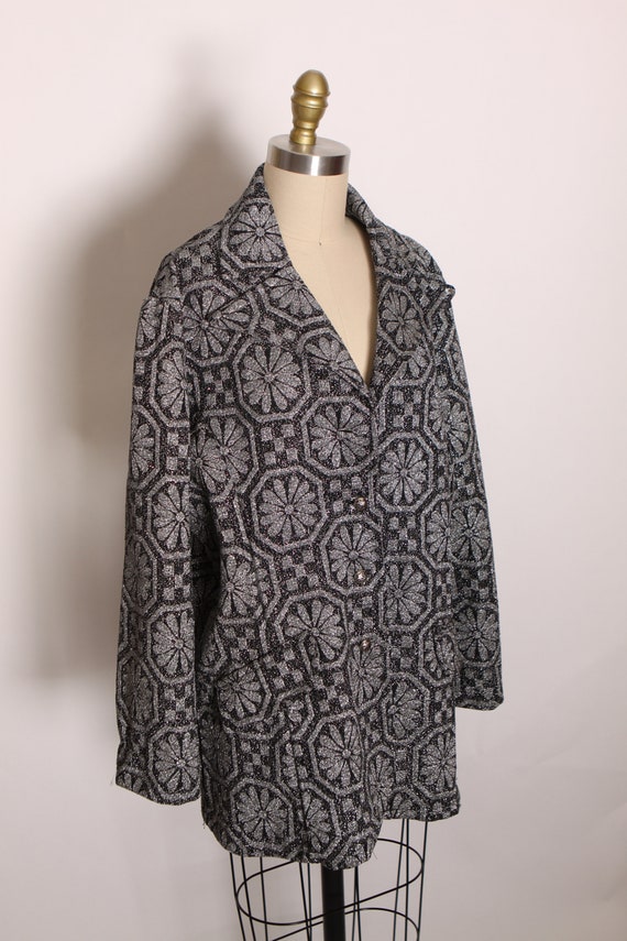 1970s Black and Silver Lurex Flower Power Long Sl… - image 7