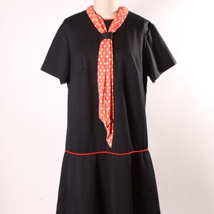 1960s Black and Red Short Sleeve Plus Size Volup Red Trim Polka Dot Scarf Scooter Dress by ShipShape XL image 2