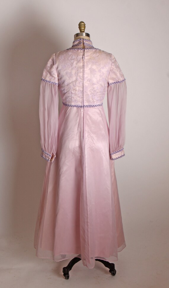 1970s Pink and Purple Sheer Long Sleeve Renaissan… - image 7