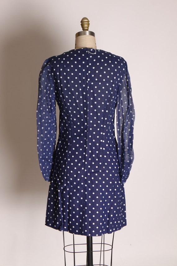 1960s Blue and White Polka Dot Sheer Long Sleeve … - image 9