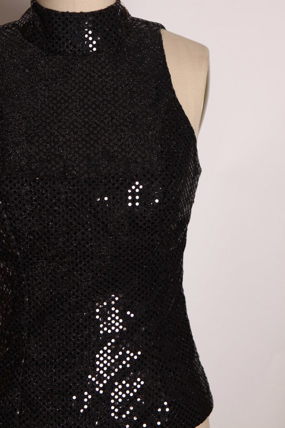 1980s Black Sequin Sleeveless Dance Costume Top B… - image 5