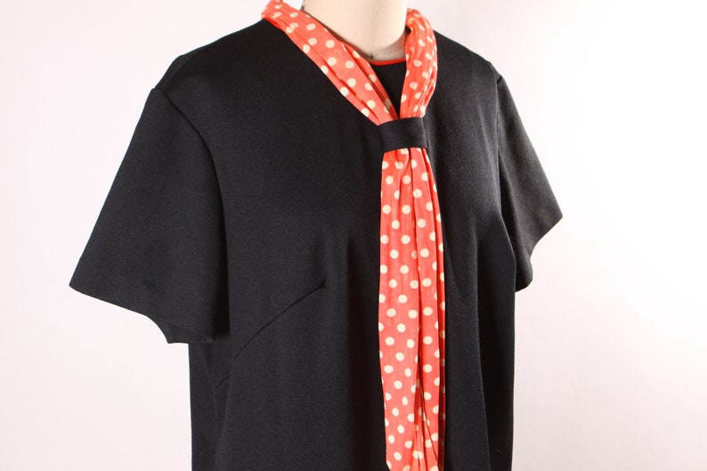 1960s Black and Red Short Sleeve Plus Size Volup Red Trim Polka Dot Scarf Scooter Dress by ShipShape XL image 8