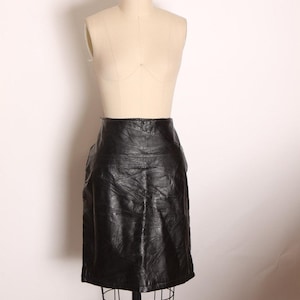 Deadstock 1980s Black Leather Stitched Patchwork Style Biker Pencil Skirt by Leather & Soul -M