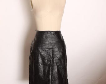 Falda tubo estilo motero de patchwork de cuero negro cosido de los años 80, de Leather & Soul (talla M)