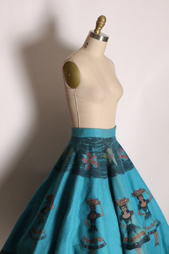 1970s Does 1950s Turquoise Blue Felt Mexican Skir… - image 8