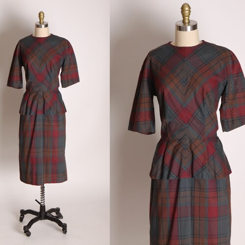1940s Red and Gray Plaid 3/4 Length Sleeve Shrug Pencil Wool - Etsy