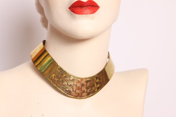 Deadstock 1970s Brass Woven Boho Metal Choker Necklace