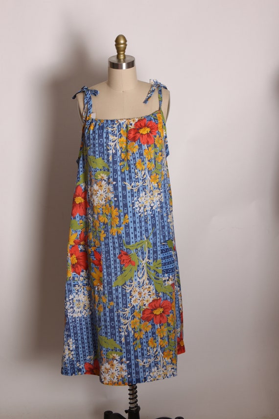 1970s Blue, White, Red and Green Floral Spaghetti… - image 3