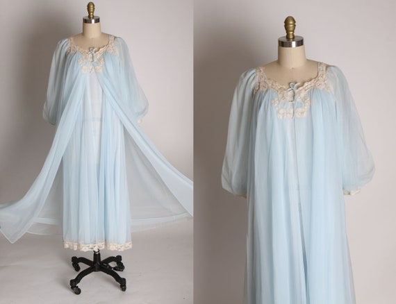 1950s Light Blue Cream Lace Spaghetti Strap Night