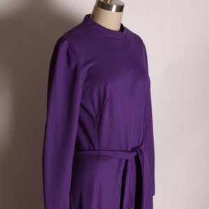 1970s Purple Long Sleeve Ruffle Hem Full Length Rhinestone Belted Dress by Edith Flagg M image 5