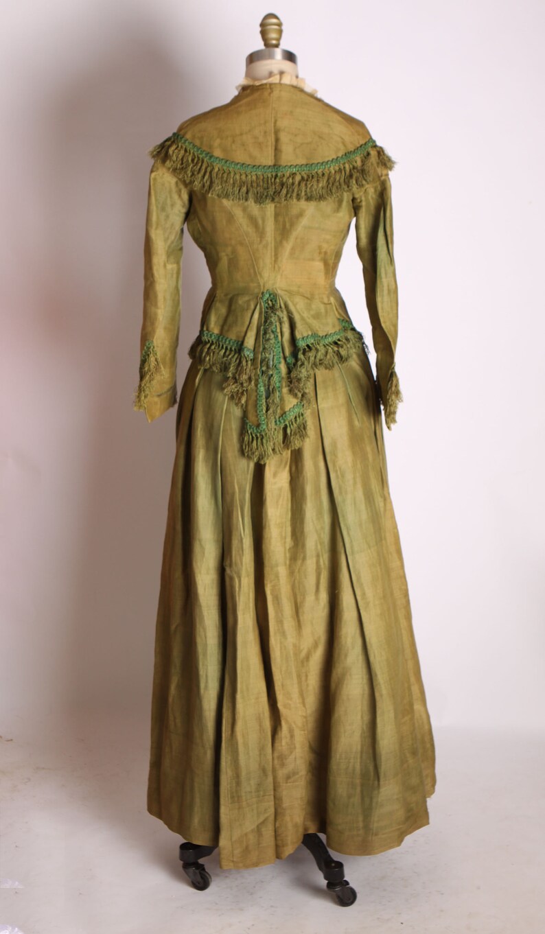 Antique 1800s 1890s Green Silk Two Piece Fringe Bustle Walking - Etsy